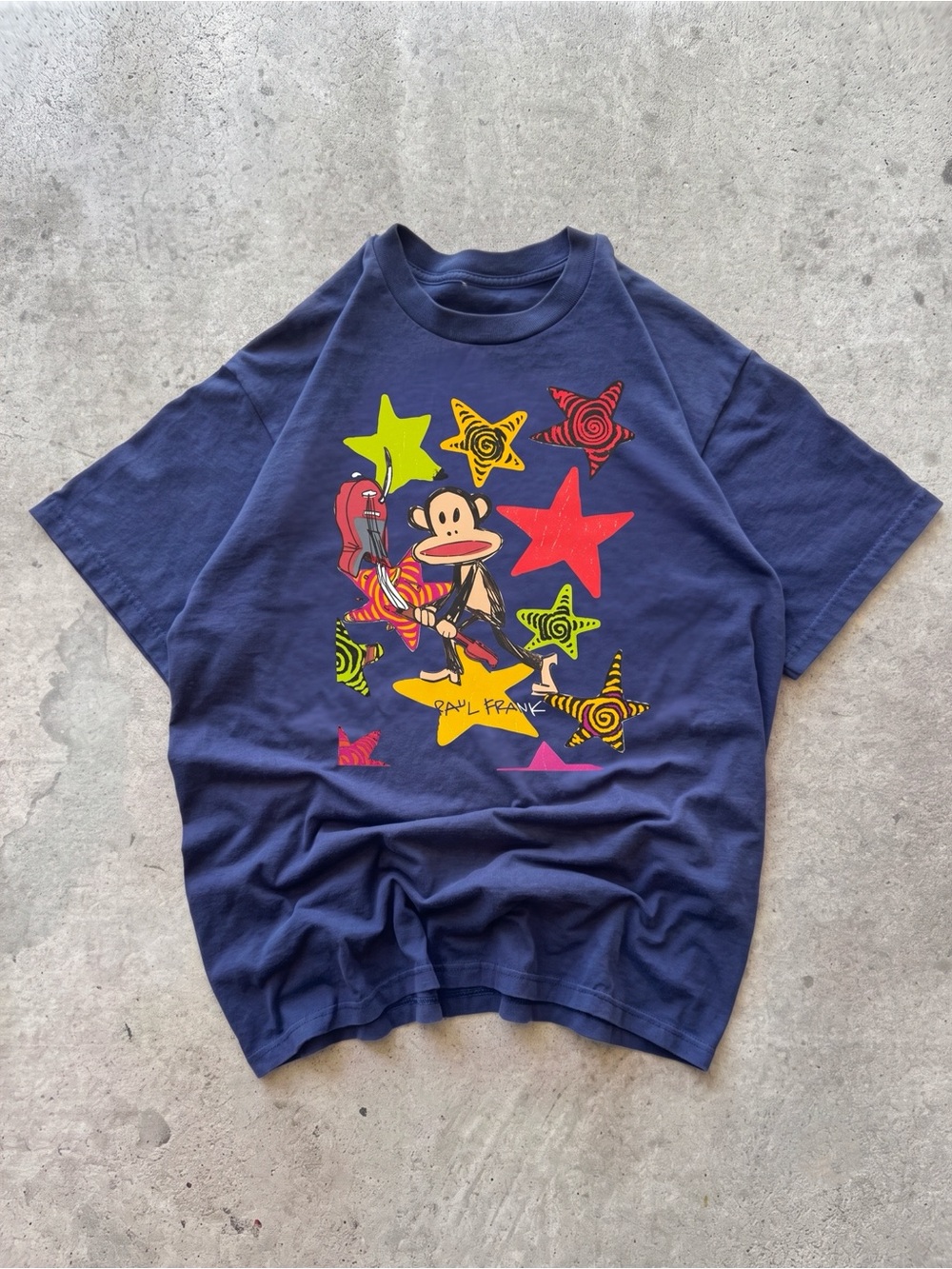 Gildan Navy Short Sleeve Tee with Multicolor Paul Frank Star & Monkey Graphic